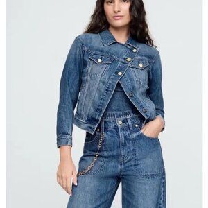 GAP x Cult Gaia Asymmetrical Denim Jacket NWT Size 8 Blue